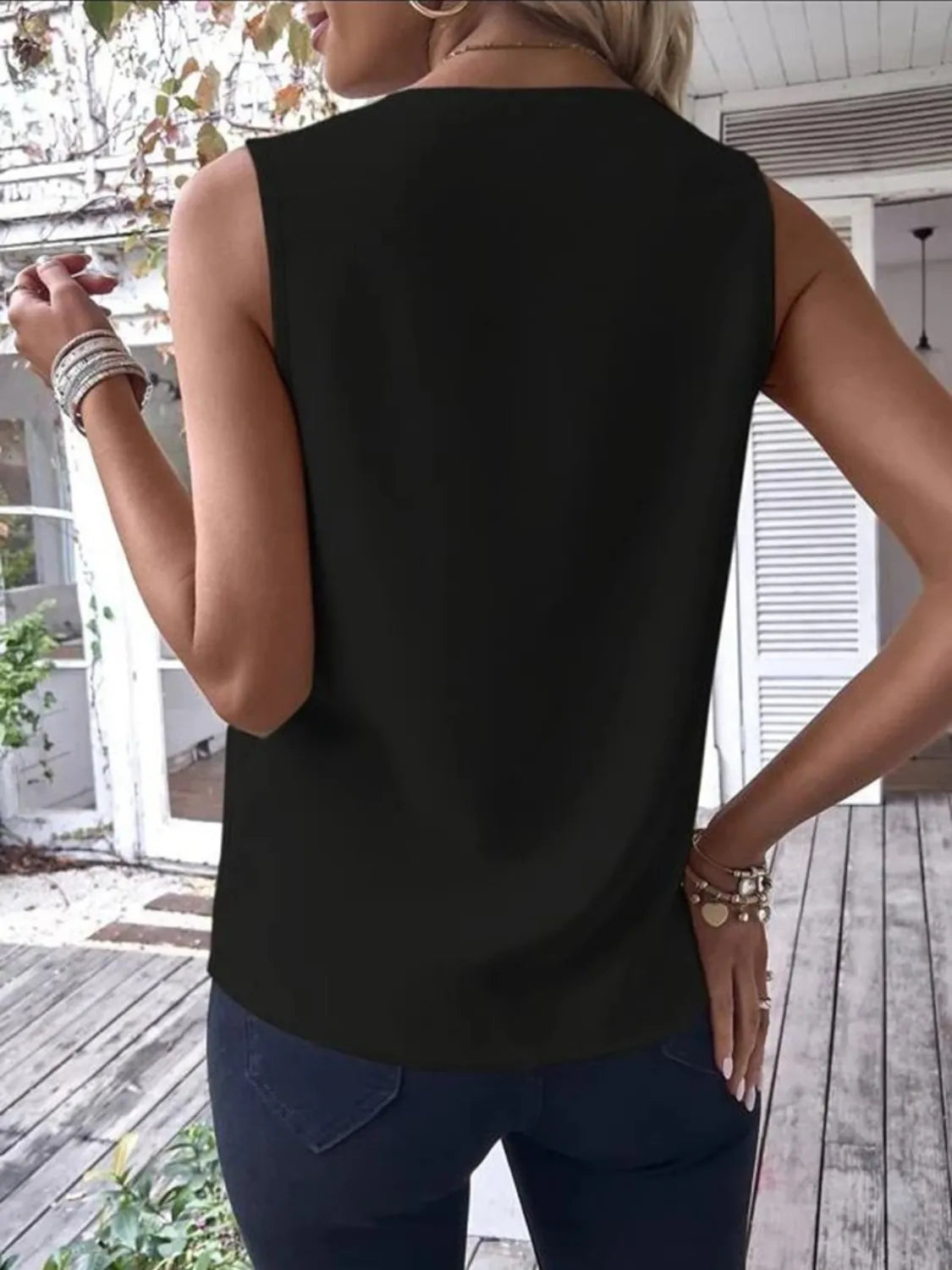V-Neck Contrast Tank Shirt - Tigbul's Variety Fashion Shop