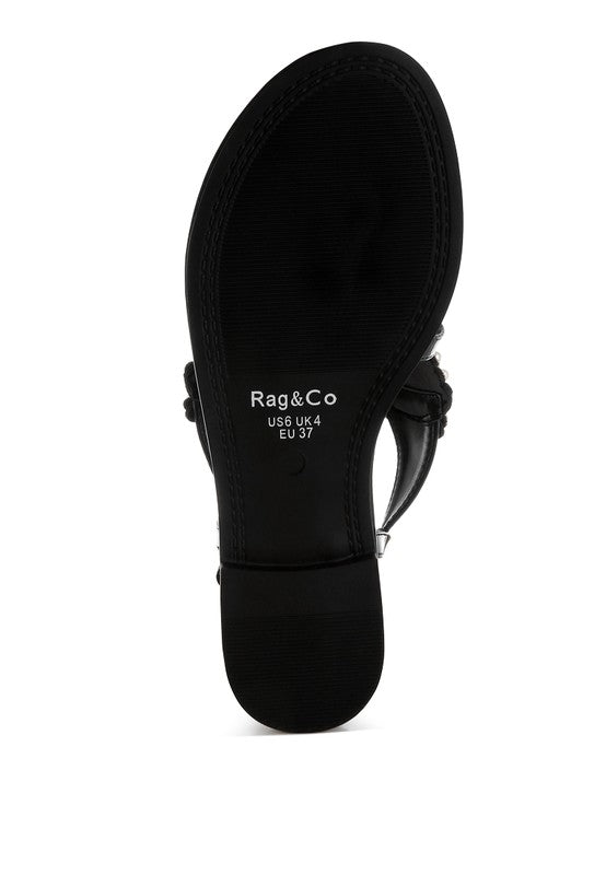 Zalata Pearl Studded Flat Sandals - Tigbul's Variety Fashion Shop