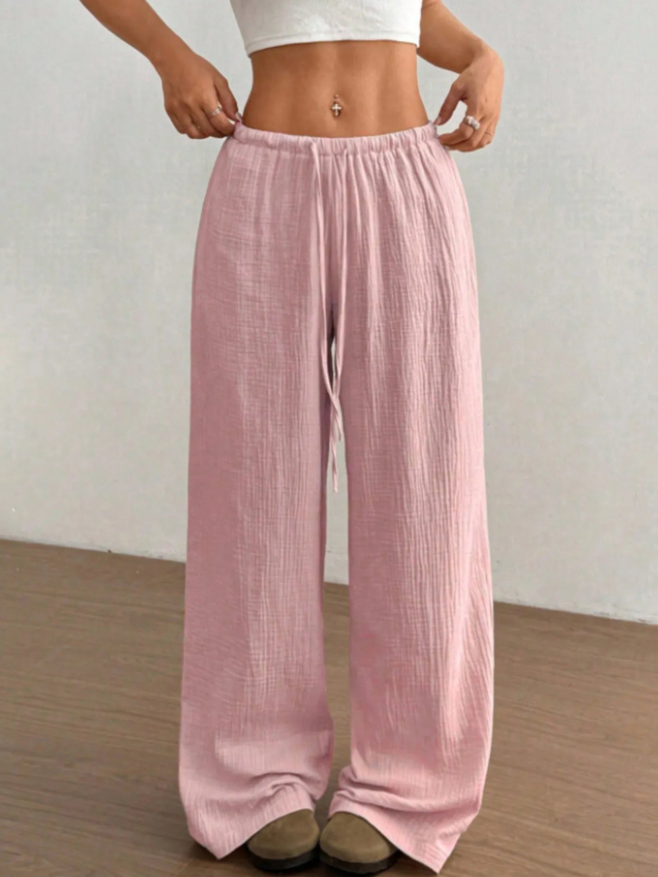 Wide Leg Drawstring Casual Pants - Tigbul's Variety Fashion Shop