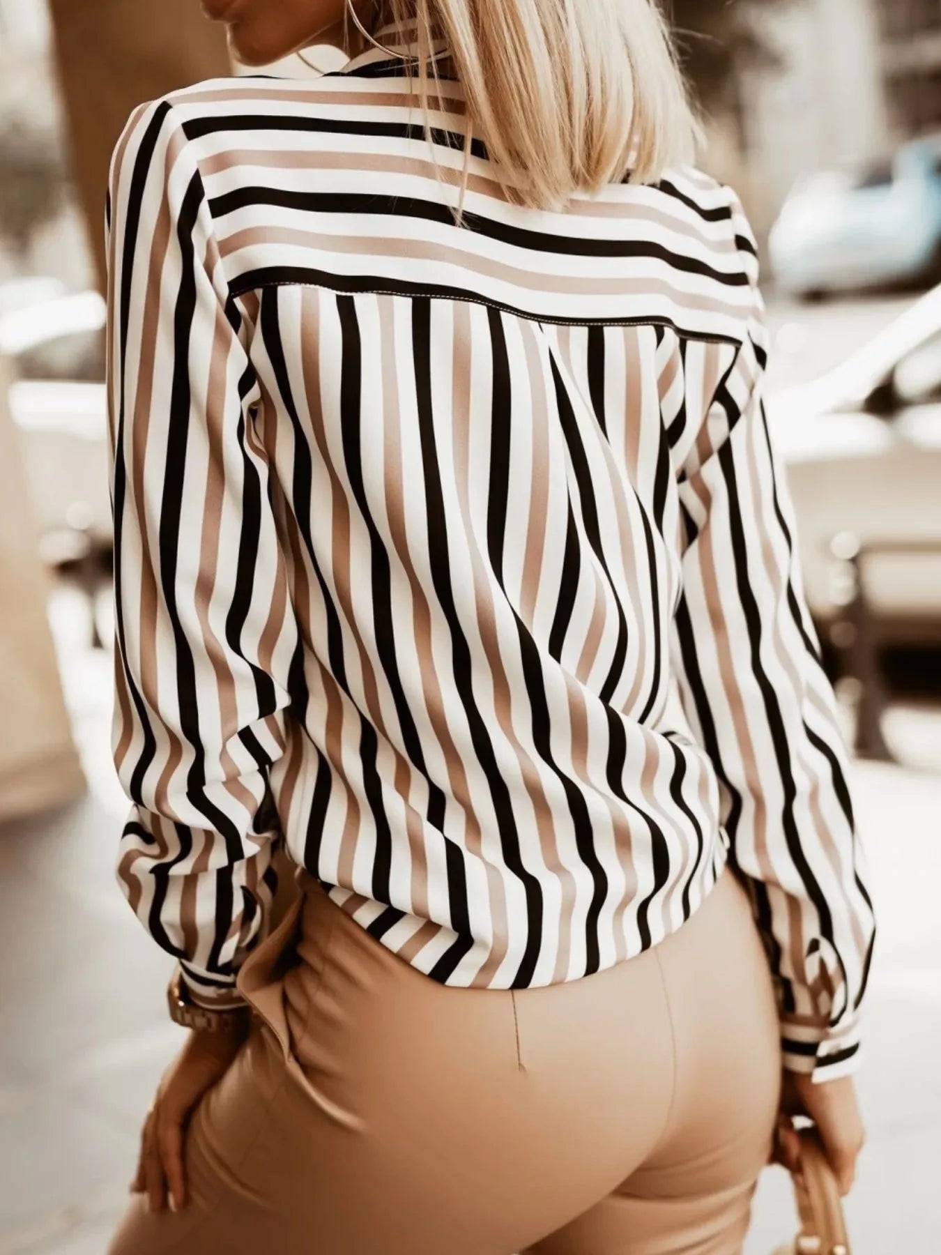 Striped Button-Down Long Sleeve Shirt - Tigbul's Variety Fashion Shop