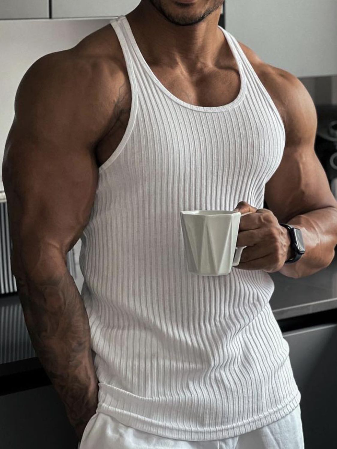 Men's Plus Size Round Neck Wide Strap Tank - Tigbul's Variety Fashion Shop