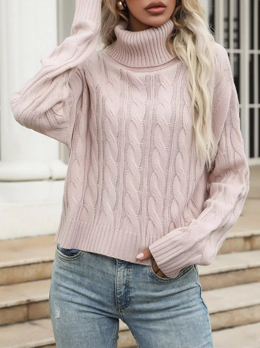 Cable Knit Turtleneck Sweater - Tigbul's Variety Fashion Shop