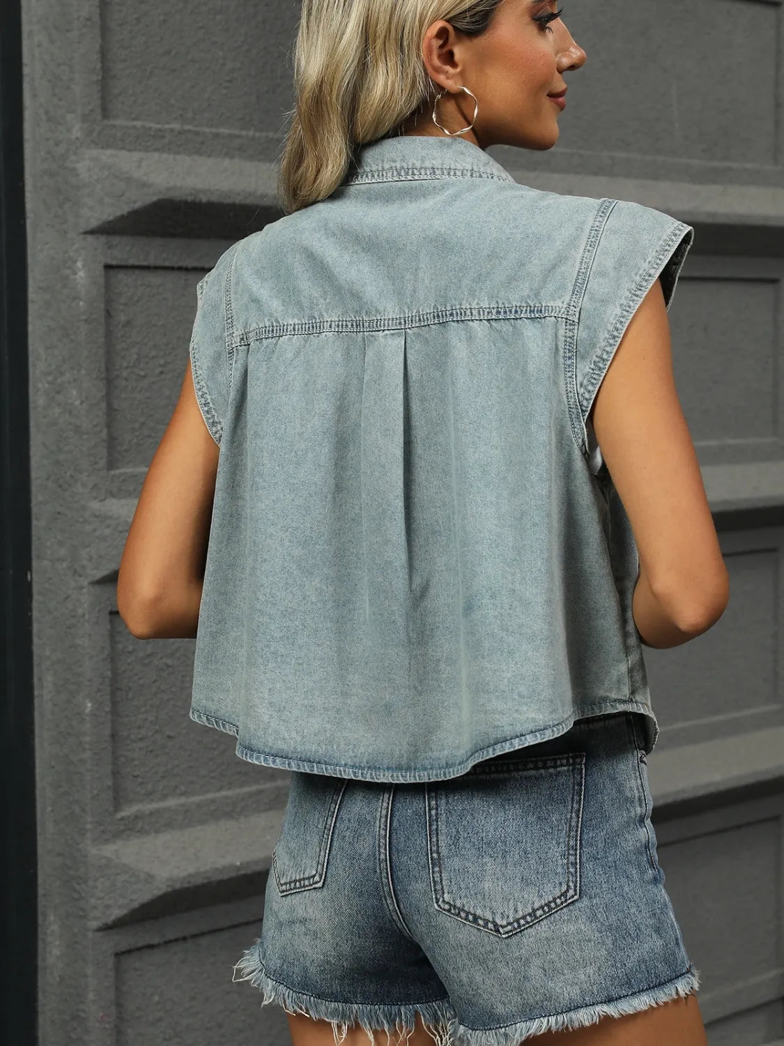 Button Up Cap Sleeve Denim Jacket - Tigbul's Variety Fashion Shop