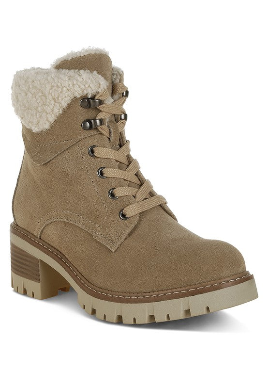 Madoka Fur Collar Chunky Ankle Boots - Tigbul's Variety Fashion Shop