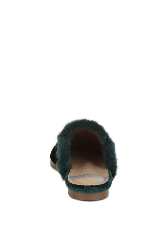 Seyhan Fur Detail Velvet Slip-On Mules - Tigbul's Variety Fashion Shop