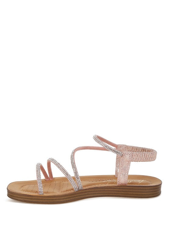 Ridayne Rhinestones Embellished Strappy Flats - Tigbul's Variety Fashion Shop