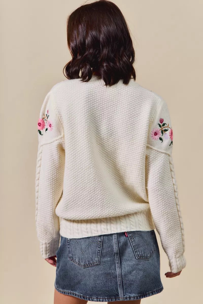 SO ME Floral Embroidered Coquette Sweater Cardigan - Tigbul's Variety Fashion Shop