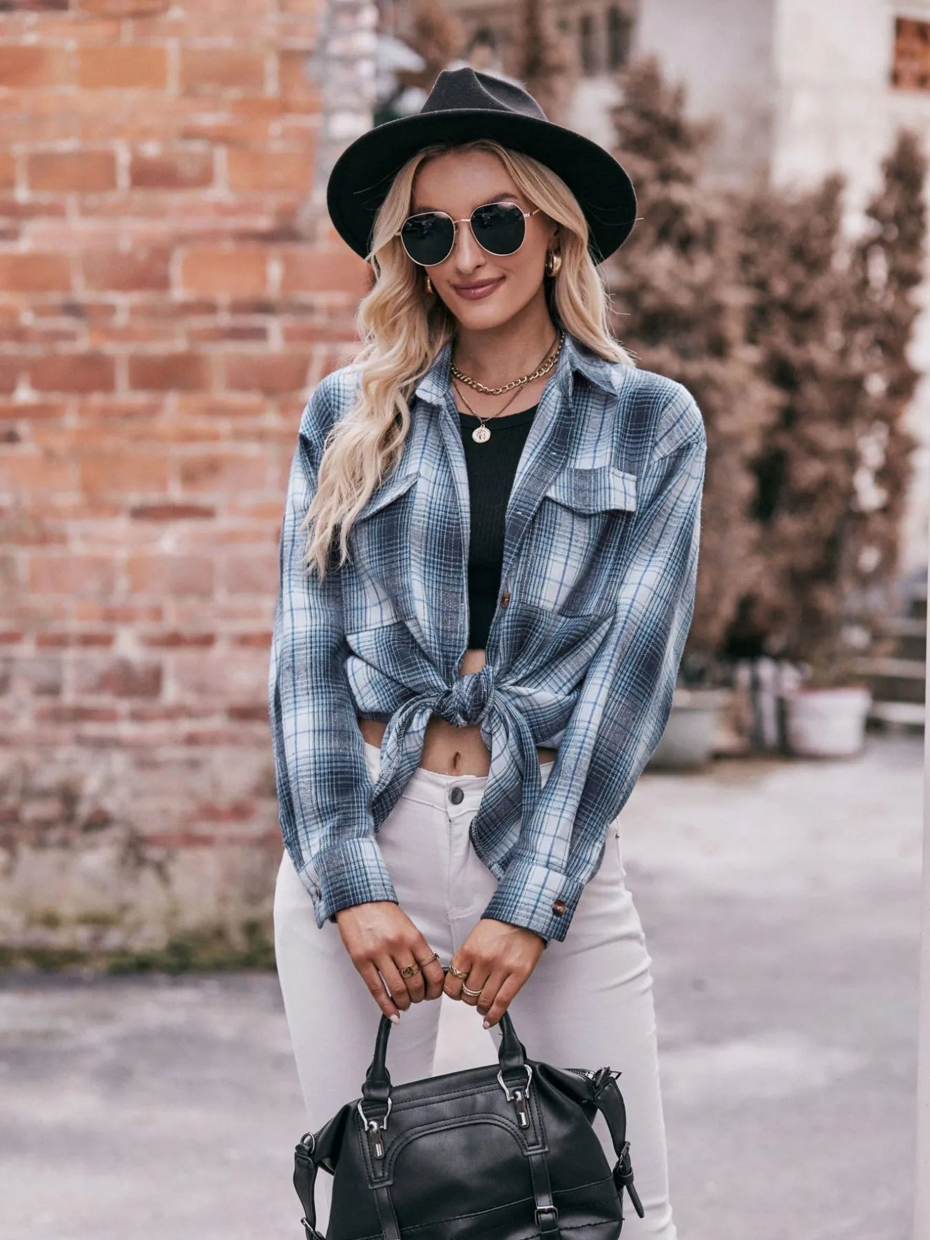 Plaid Button-Down Long Sleeve Shirt - Tigbul's Variety Fashion Shop