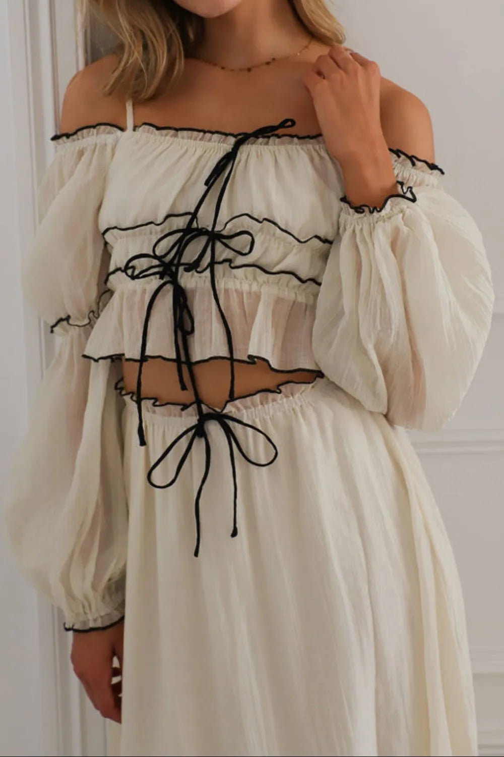 Off-Shoulder Cream Top and Skirt Set - Tigbul's Variety Fashion Shop