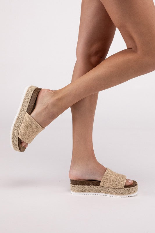 Single Band Espadrille Flatform Slide Sandals - Tigbul's Variety Fashion Shop