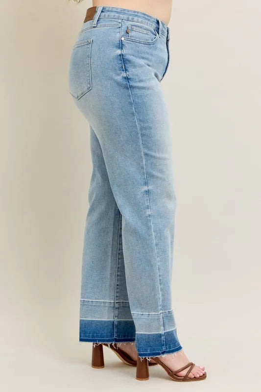 Judy Blue Full Size Mr Release Hem Wide Leg Jeans Plus Size - Tigbul's Variety Fashion Shop