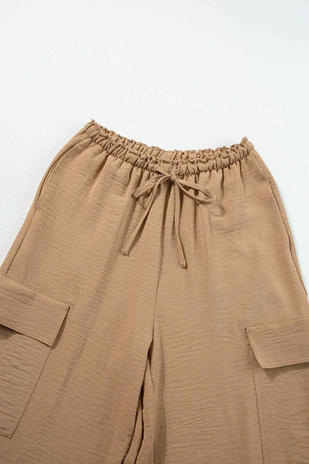 Drawstring Frilled Waist Wide Leg Utility Trousers - Tigbul's Variety Fashion Shop