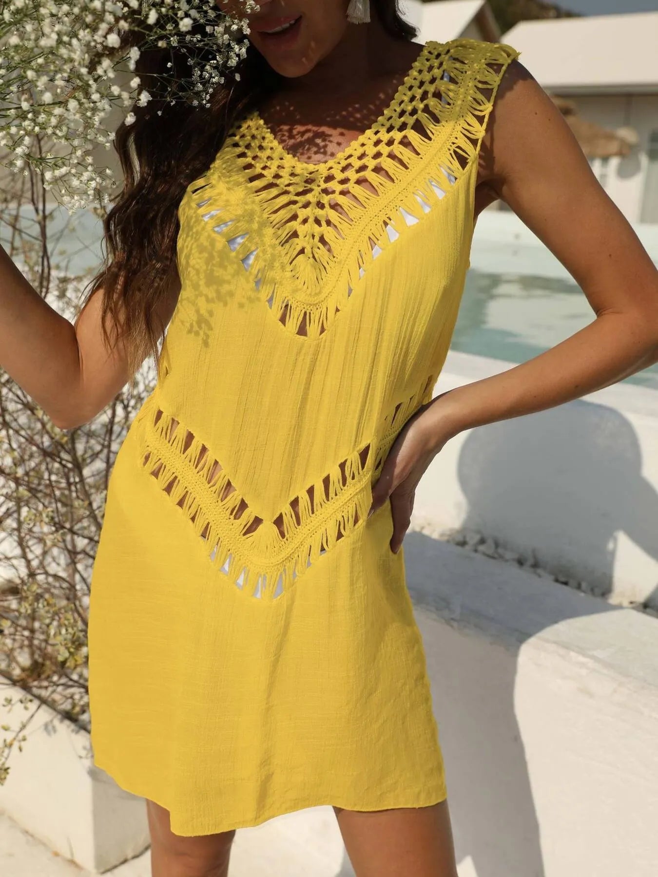 Crochet Detail Beach Cover Up Dress - Tigbul's Variety Fashion Shop