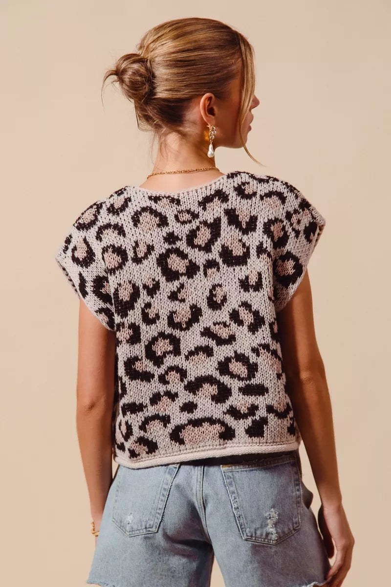 SO ME Big Metal Button Front Leopard Sweater Vest Top - Tigbul's Variety Fashion Shop