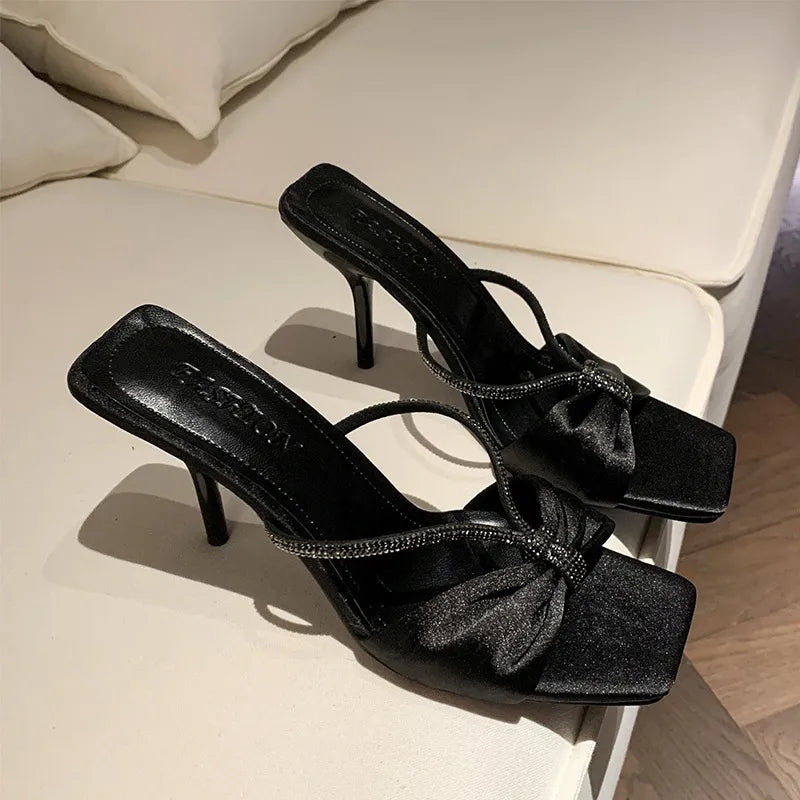 Rhinestone Mid Heel Sandals - Tigbul's Variety Fashion Shop