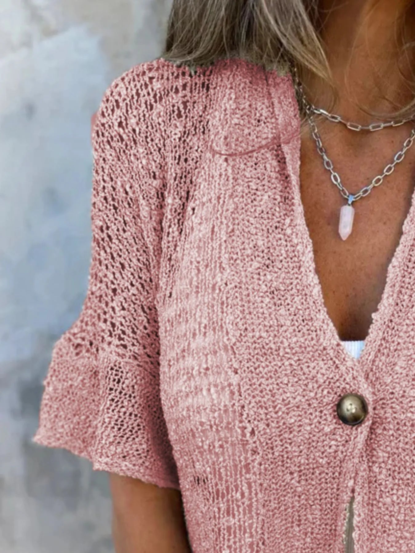 Full Size One Button Half Sleeve Cardigan Plus Size - Tigbul's Variety Fashion Shop