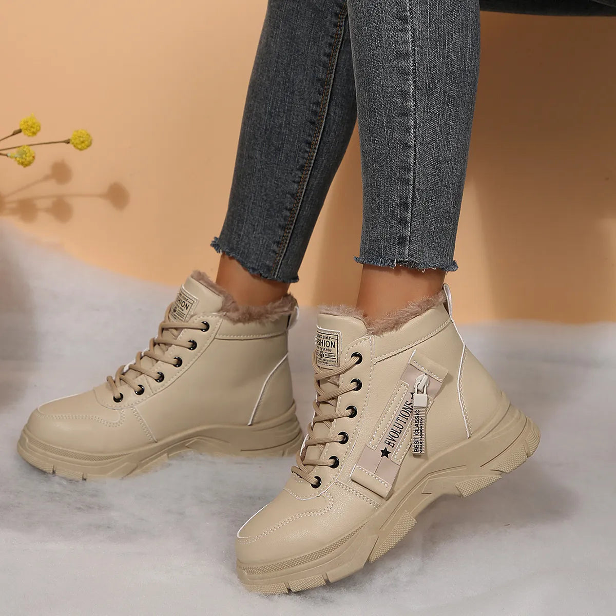 Premium Lace-Up Combat Boots with Fleece Line - Tigbul's Variety Fashion Shop