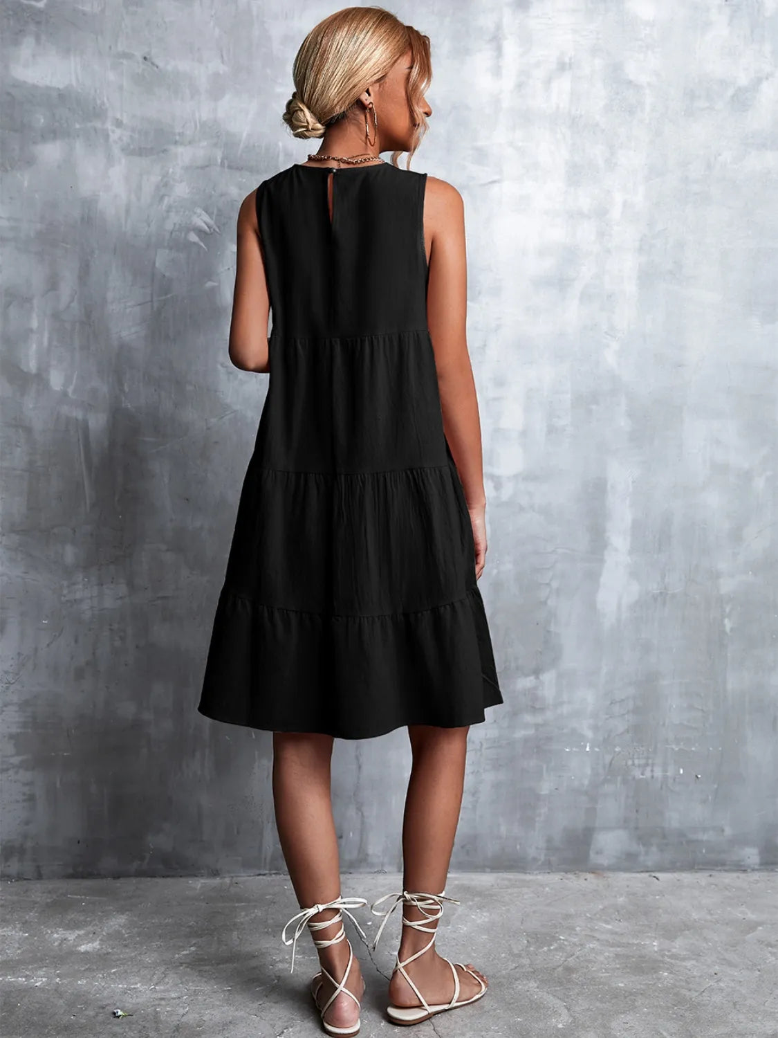 Tiered Round Neck Sleeveless Mini Tank Dress - Tigbul's Variety Fashion Shop