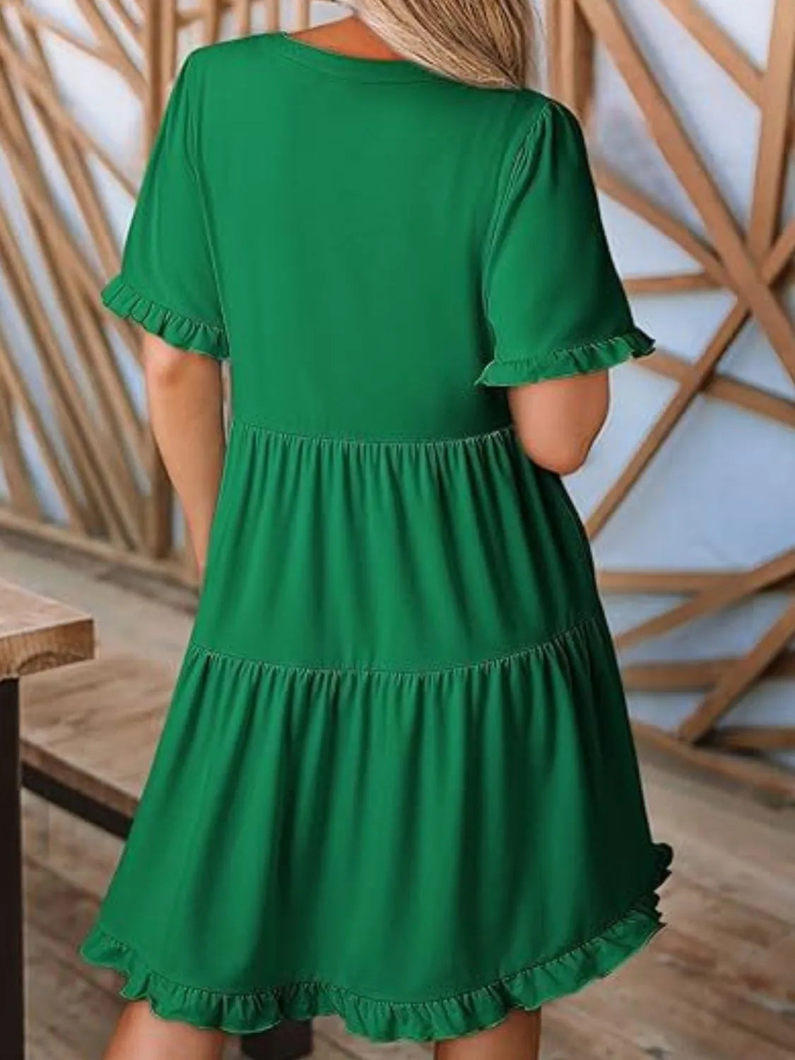 Tiered Notched Short Sleeve Mini Dress - Tigbul's Variety Fashion Shop