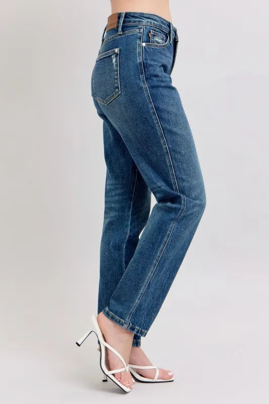 Judy Blue Full Size High Waisted Rigid Magic Non-destroy Straight Leg Jeans Plus Size - Tigbul's Variety Fashion Shop