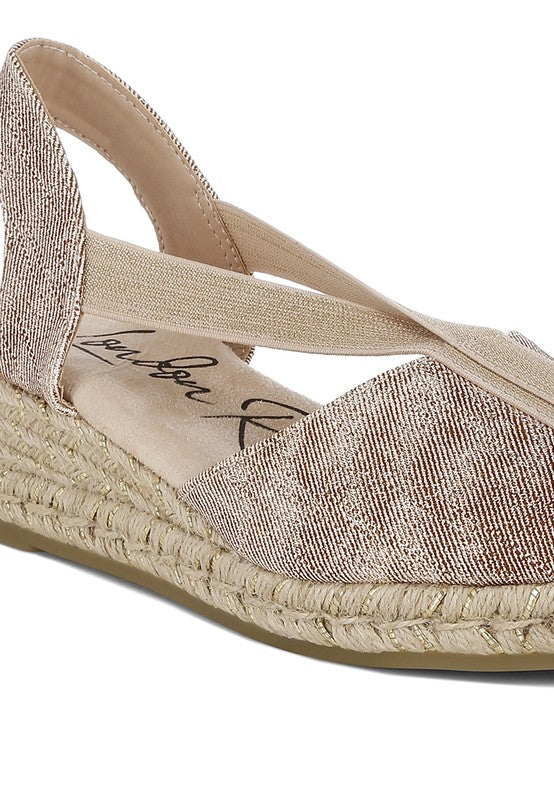 Port Side Metallic Woven Espadrille Wedges - Tigbul's Variety Fashion Shop