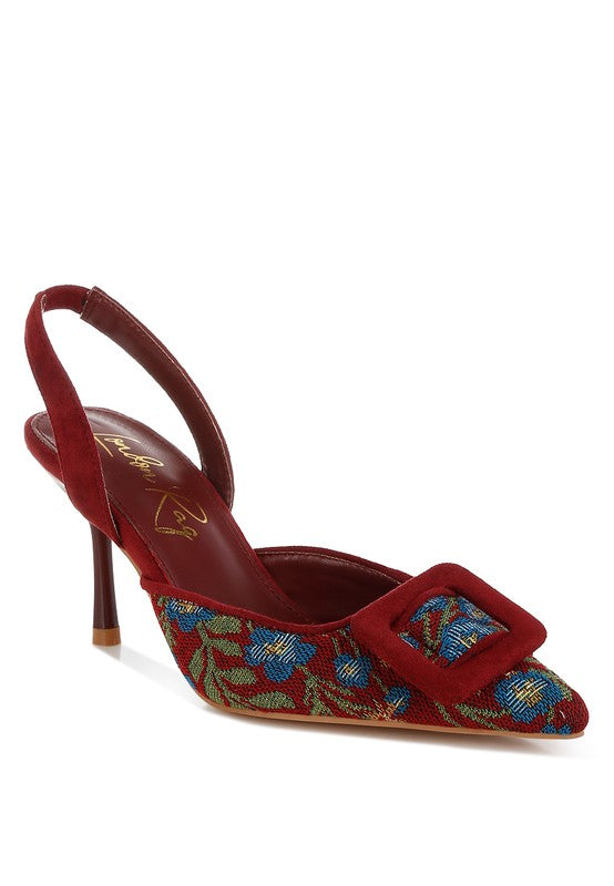 Miraya Embroidered Buckle Detail Stiletto Heels - Tigbul's Variety Fashion Shop