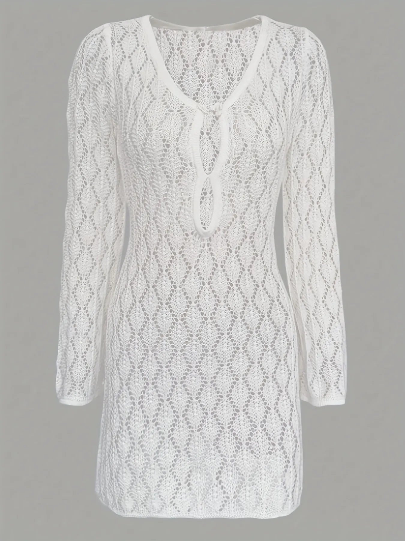 Openwork Long Sleeve Knit Dress - Tigbul's Variety Fashion Shop