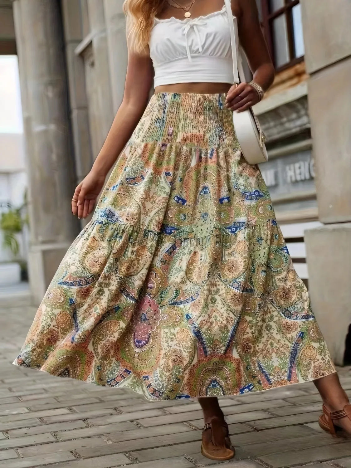 Smocked Printed High Waist Skirt - Tigbul's Variety Fashion Shop
