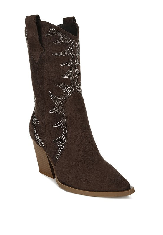 Rambler Rhinestones Embellished Calf Boots - Tigbul's Variety Fashion Shop