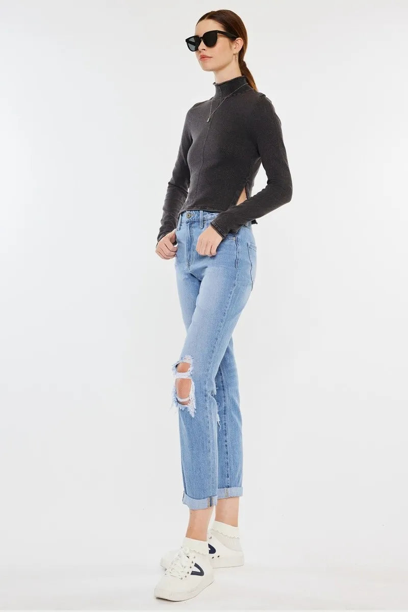 Kancan High Rise Distressed Mom Jeans - Tigbul's Variety Fashion Shop