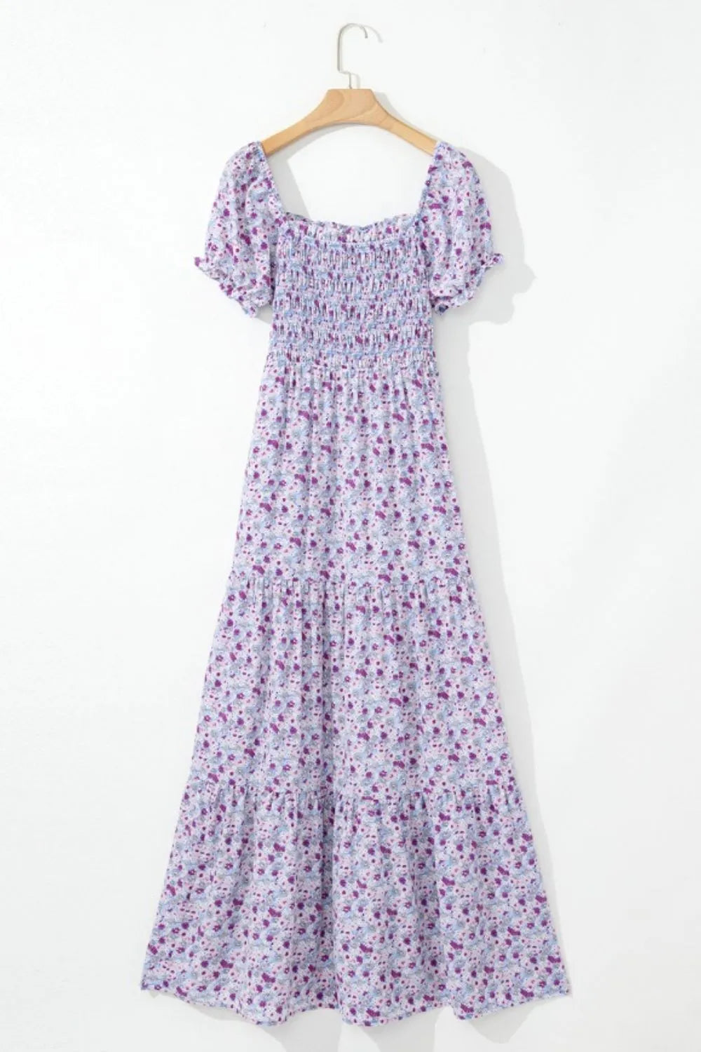 Lavender Tiered Floral Shirred High Waist Maxi Dress - Tigbul's Variety Fashion Shop