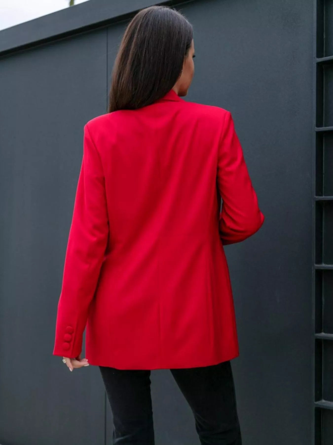 Lapel Collar Long Sleeve Blazer - Tigbul's Variety Fashion Shop