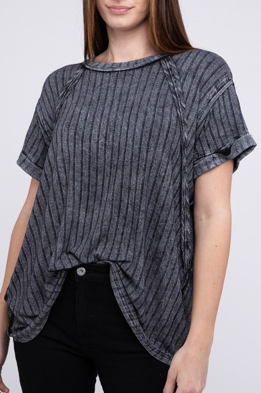 Ribbed Raglan Dolman Sleeve Boat-Neck Top - Tigbul's Variety Fashion Shop