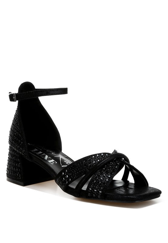 Babylon Low Block Heel Rhinestone Sandals - Tigbul's Variety Fashion Shop
