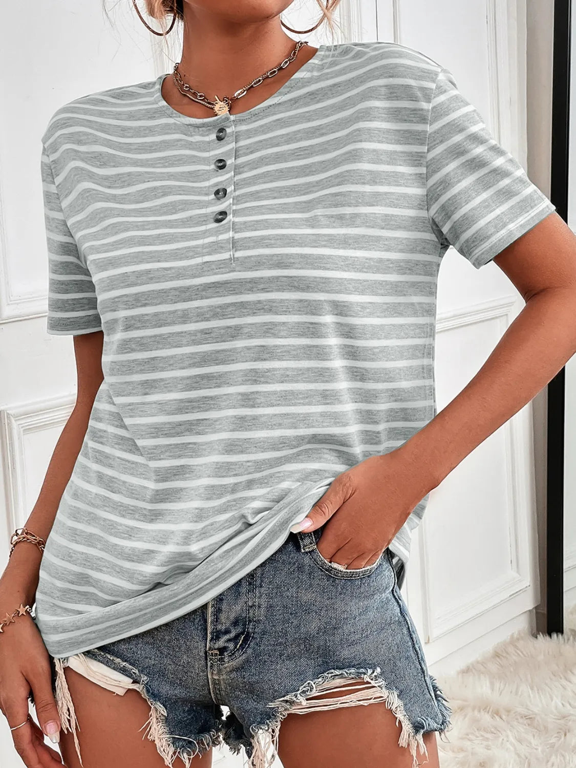 Striped Short Sleeve Top - Tigbul's Variety Fashion Shop