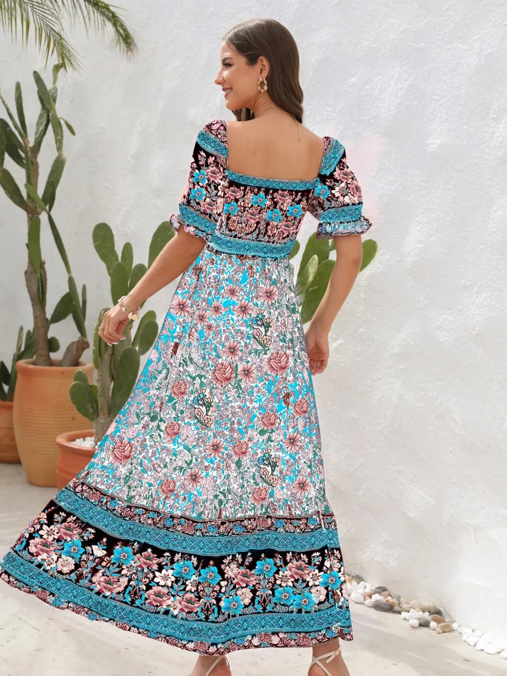 Floral Flounce Sleeve Midi Dress - Tigbul's Variety Fashion Shop