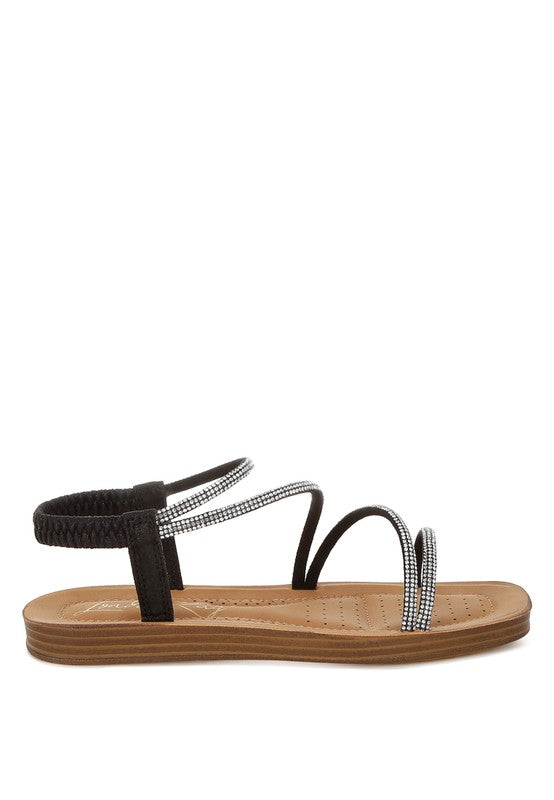 Ridayne Rhinestones Embellished Strappy Flats - Tigbul's Variety Fashion Shop
