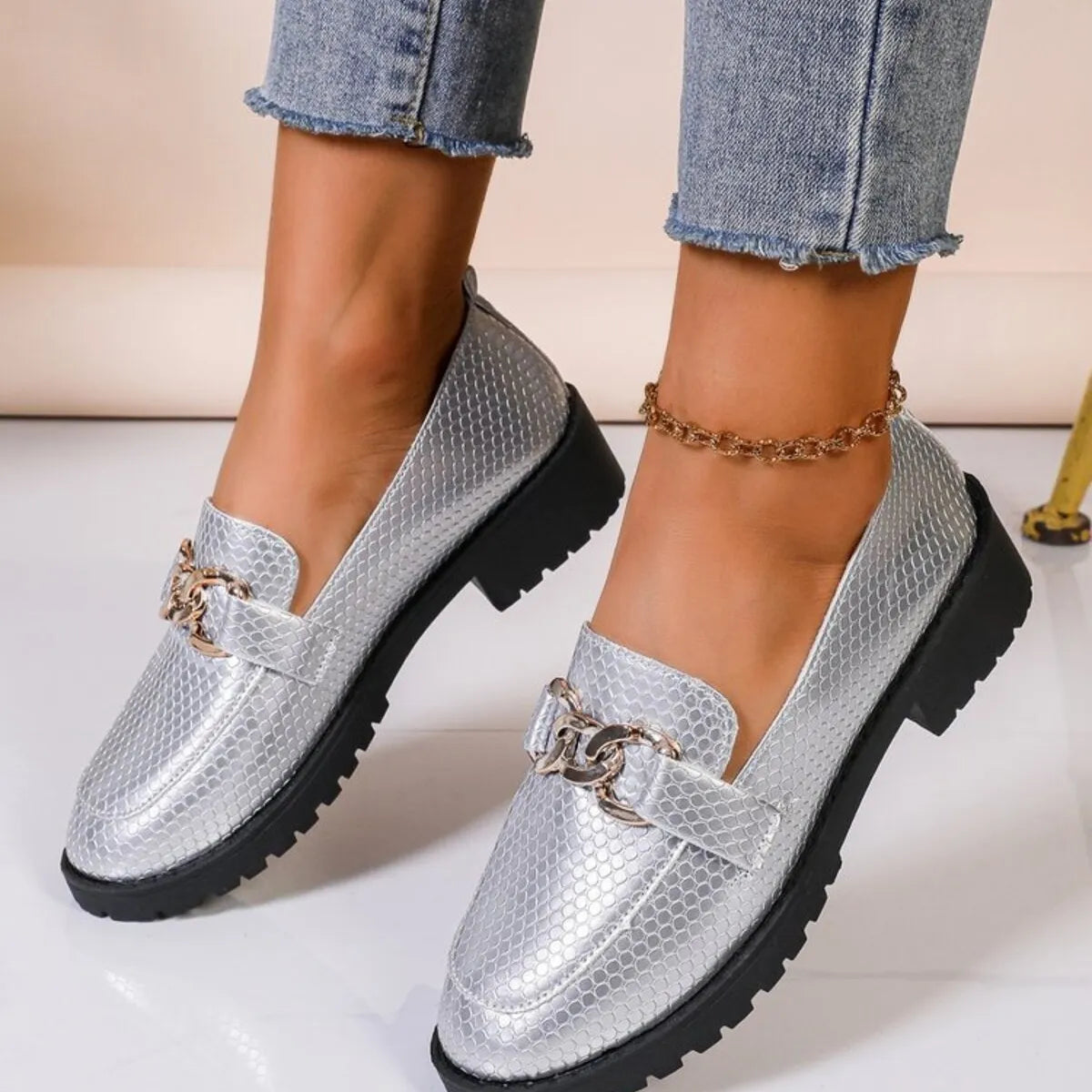 Ladies Round Toe Block Heel Loafers - Tigbul's Variety Fashion Shop