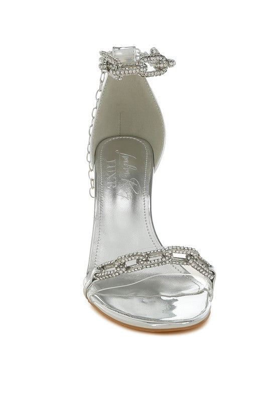 Traben Rhinestones Chain Metallic Stiletto Sandals - Tigbul's Variety Fashion Shop