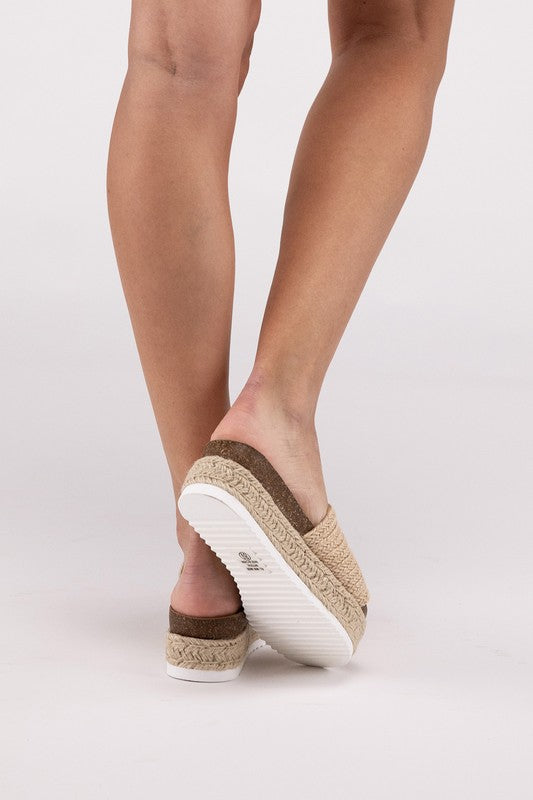 Single Band Espadrille Flatform Slide Sandals - Tigbul's Variety Fashion Shop