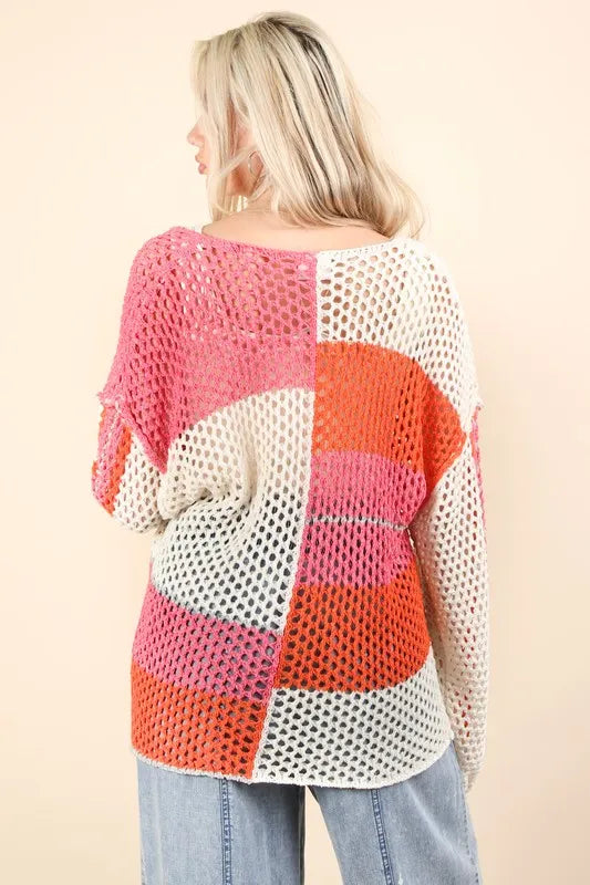 Color Block Oversized Summer Knit Cover Up - Tigbul's Variety Fashion Shop