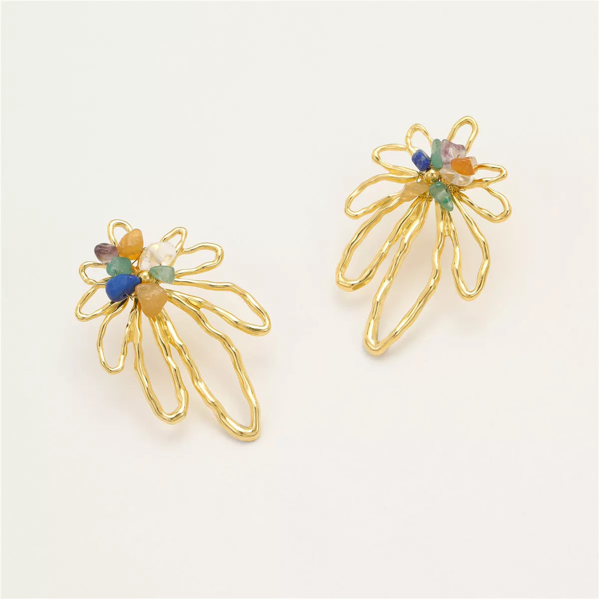 18K Gold-Plated Natural Stone Flower Earrings - Tigbul's Variety Fashion Shop