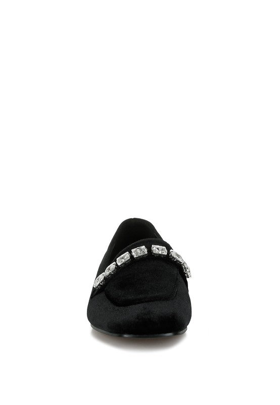 Kyari Velvet Diamante Strap Loafers - Tigbul's Variety Fashion Shop