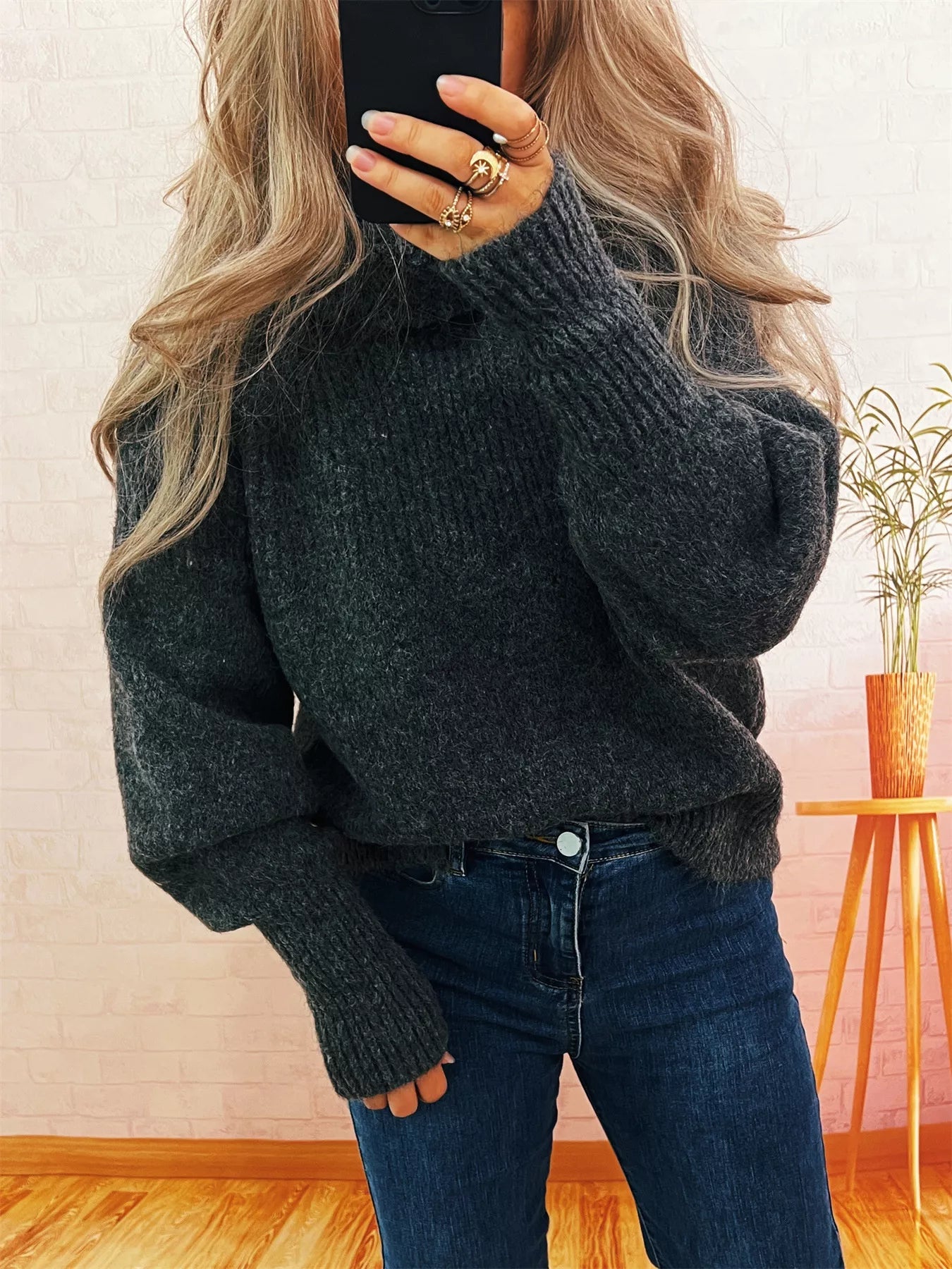 Ribbed Turtleneck Long Sleeve Sweater - Tigbul's Variety Fashion Shop