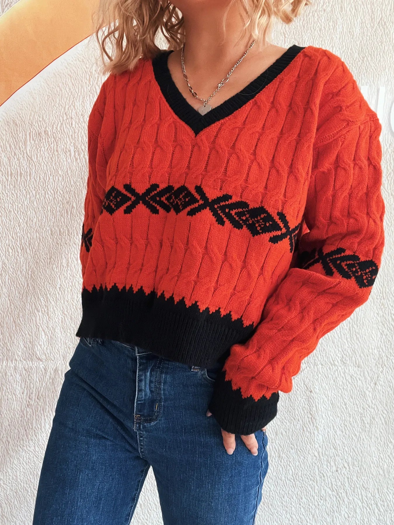 Cable Knit V-Neck Sweater - Tigbul's Variety Fashion Shop