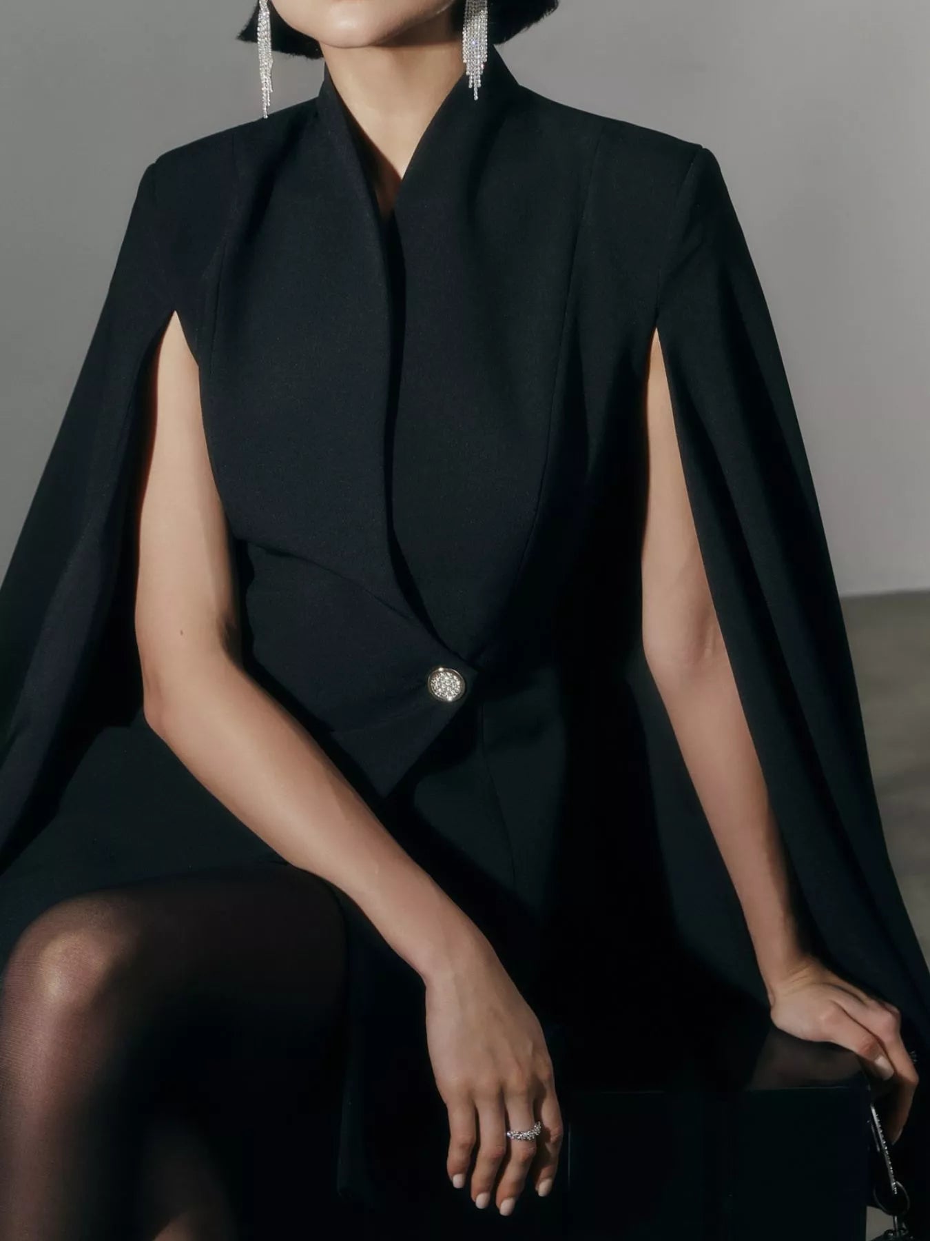 One Button Fitted Mini Blazer Dress with Cape Sleeves - Tigbul's Variety Fashion Shop