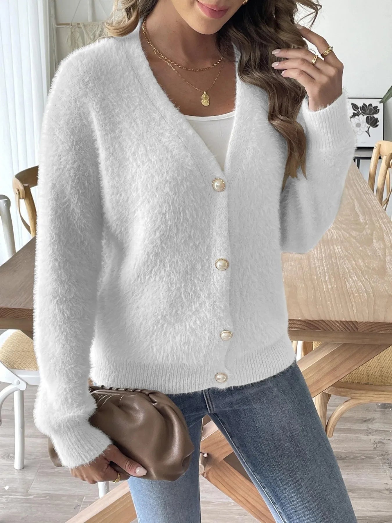 Fuzzy Button-Front Cardigan - Tigbul's Variety Fashion Shop