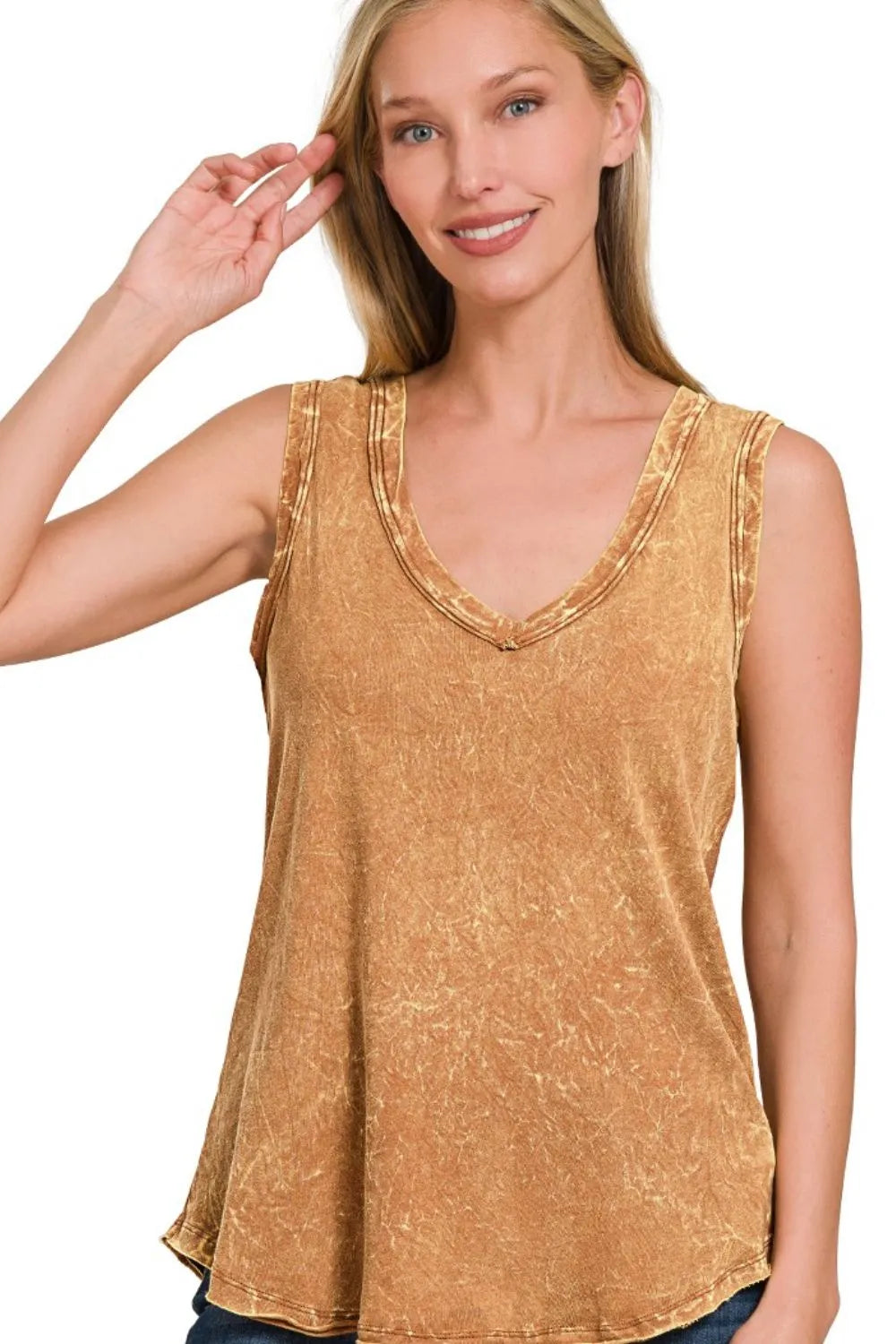 Zenana Crinkle Washed V-neck Sleeveless Top - Tigbul's Variety Fashion Shop