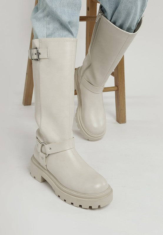Taimen Harnes Detail Long Boots - Tigbul's Variety Fashion Shop