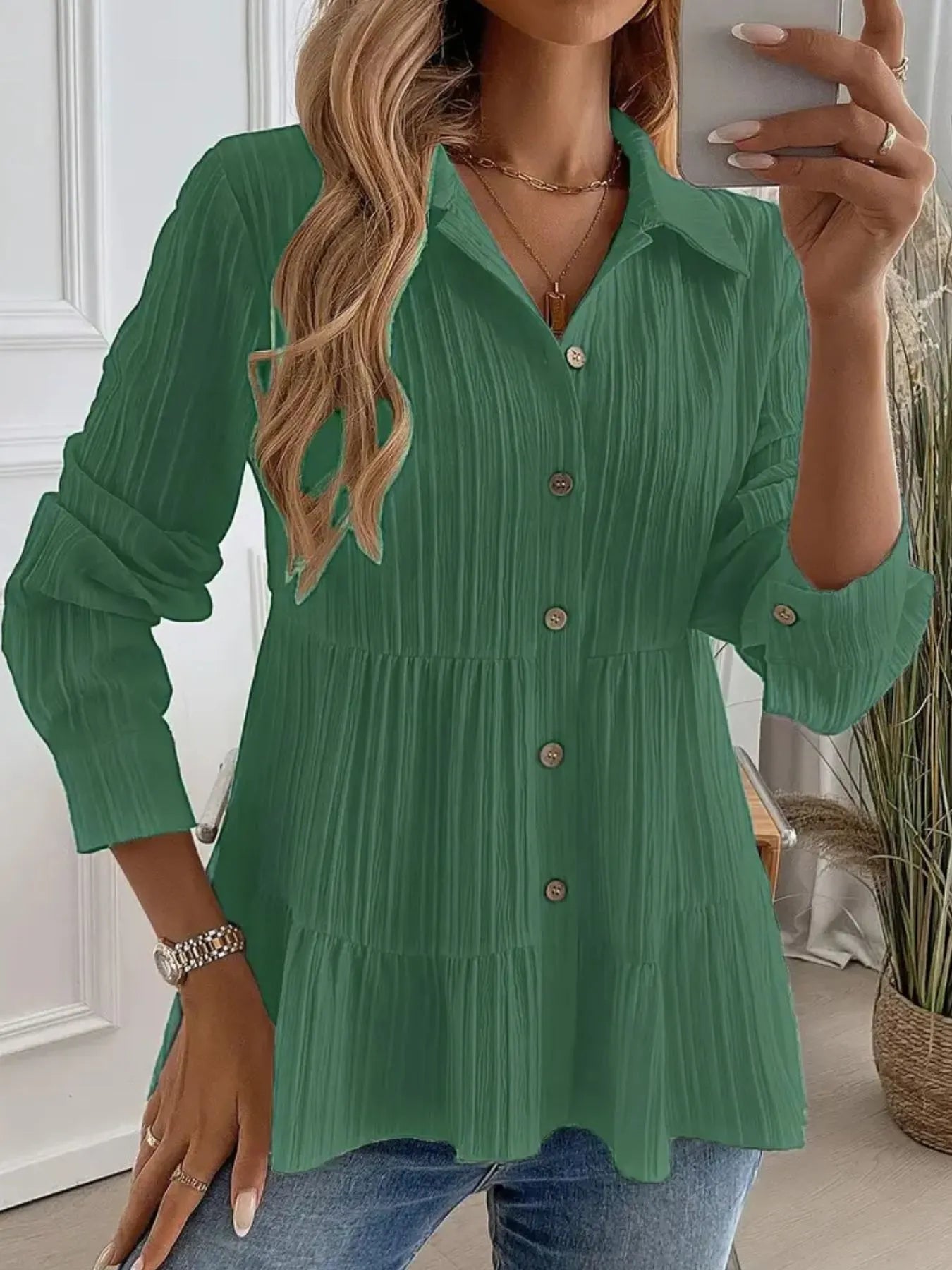 Striped Button-Down Tiered Shirt - Tigbul's Variety Fashion Shop